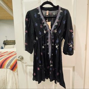 Boho embroidered gauze dress